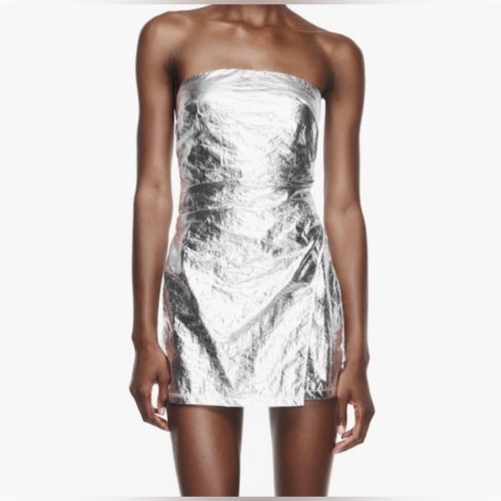 Zara RUCHED METALLIC MINI ROMPER DRESS SIZE XS NWT